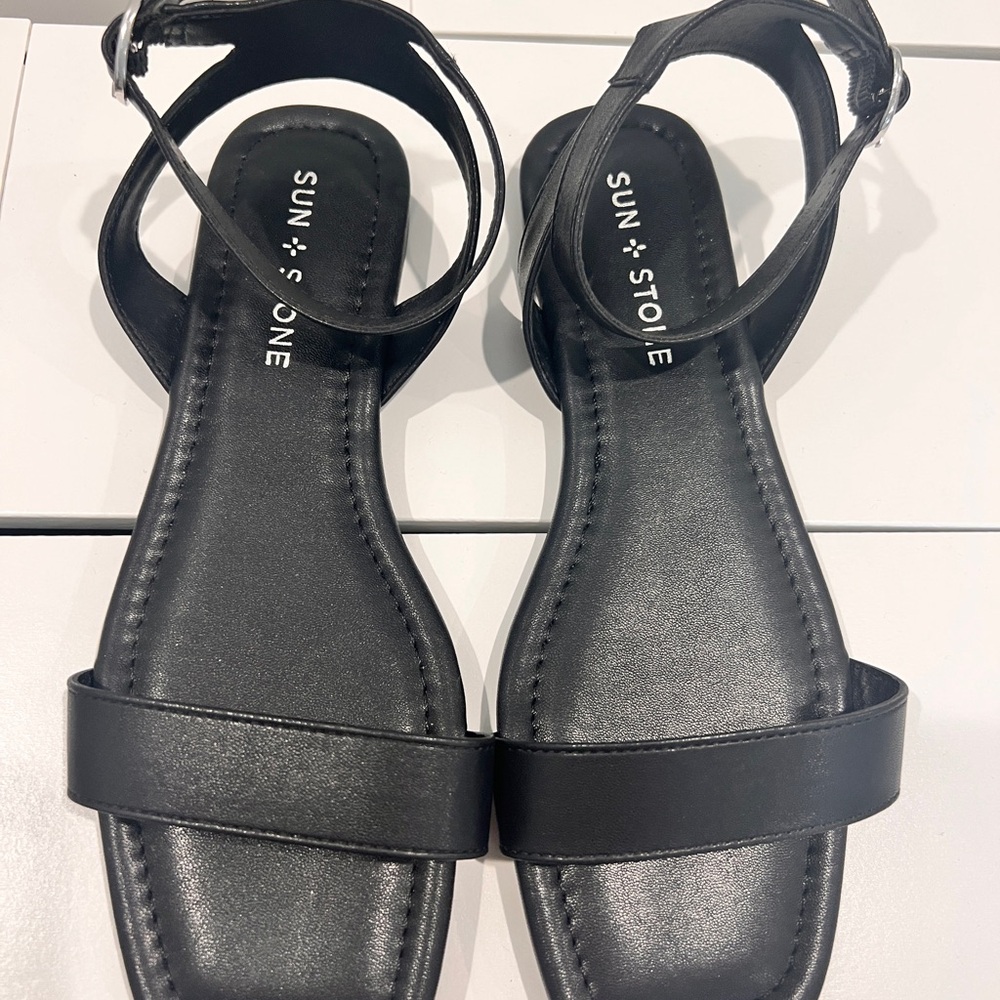 Sun + Stone Sleek Black Sandals